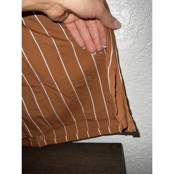 All:row Rust Orange Brown Spaghetti Strap Dress midi sz Large  White Striped 1B - Picture 7 of 11